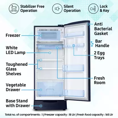 Refrigerator - Samsung - 183 L, Single Door, 5 Star - (RR20D2825CU, Direct Cool) IMG13